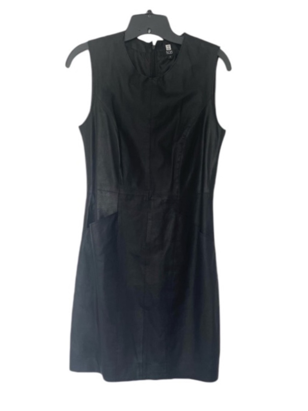 New 100% Leather Classic Black Sleeveless Mini Dress